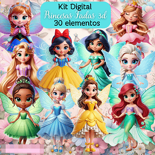 Kit Digital Princesas Fadas 3d Arquivos em Png