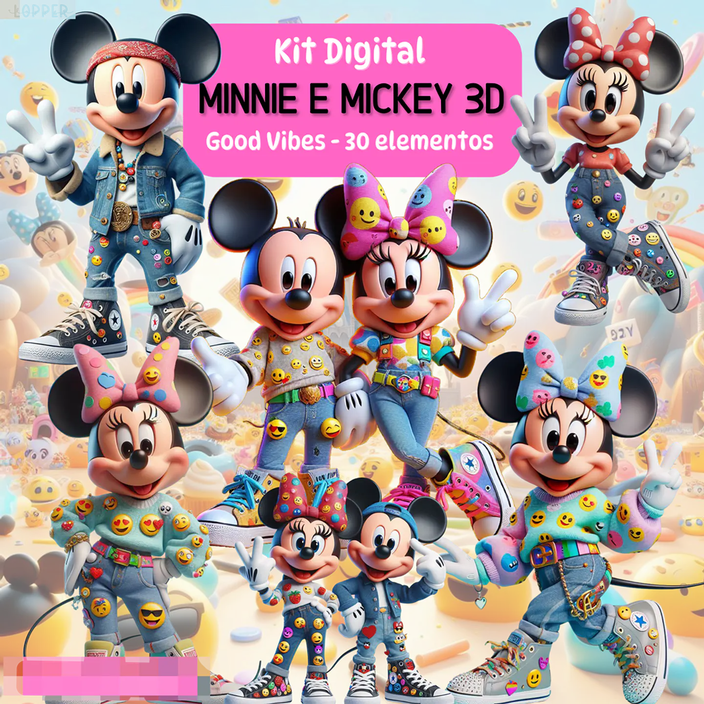 Kit Digital Minnie e Mickey Good Vibes 3D Arquivos em Png 1