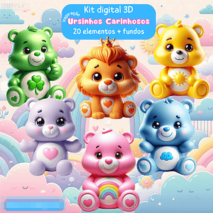 Kit Digital Ursinhos Carinhosos 3D Arquivos em Png