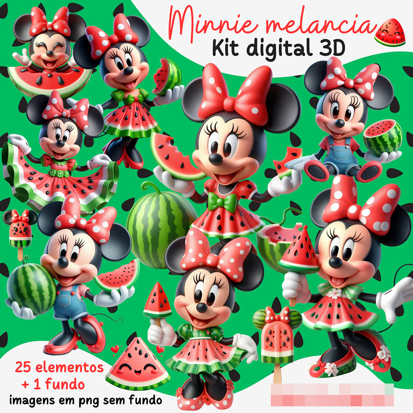 Kit Digital Minnie Melancia 3d Arquivos em Png 1