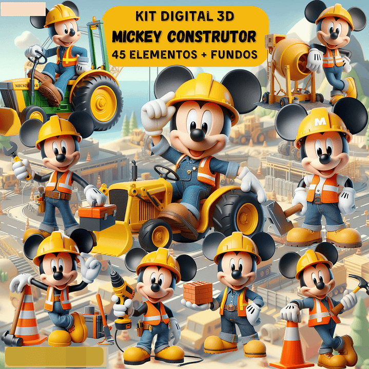 Kit Digital Mickey Construtor 3D Arquivos em Png 1