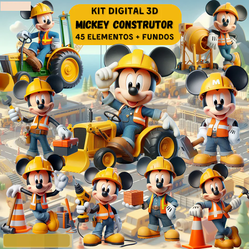Kit Digital Mickey Construtor 3D Arquivos em Png 1