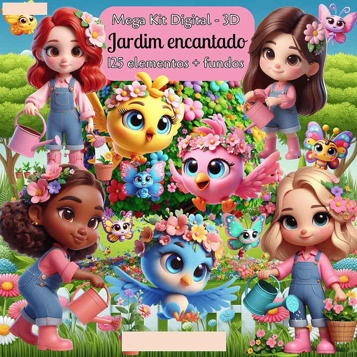 Kit Digital Jardim Encantado 3D Arquivos em Png 1