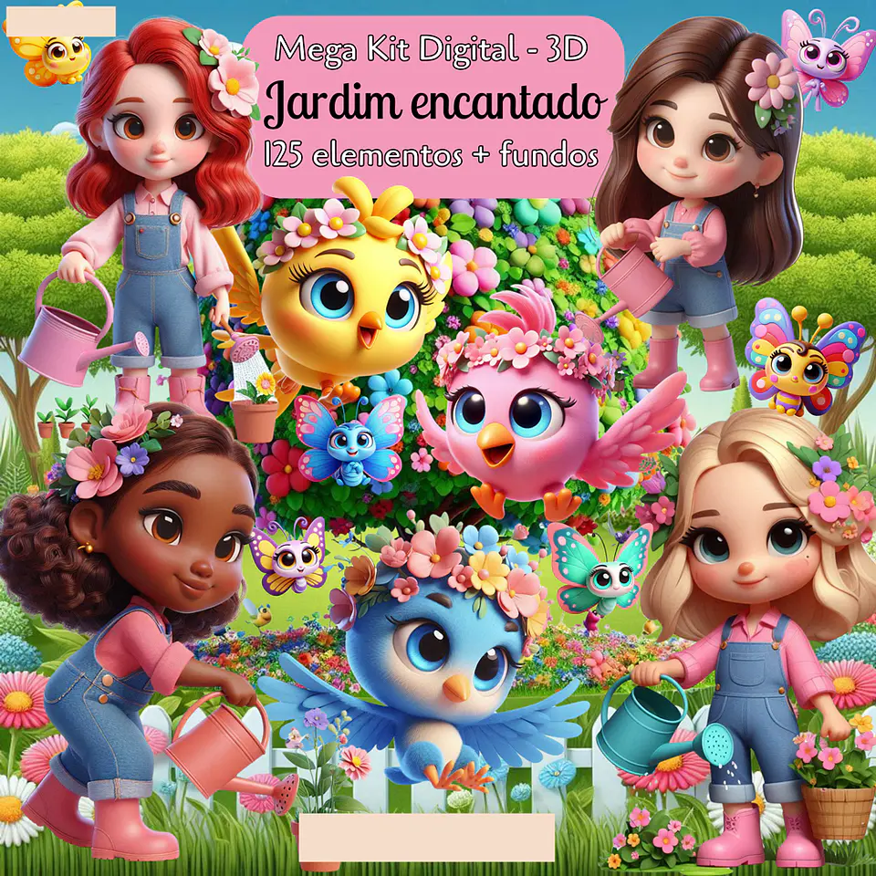Kit Digital Jardim Encantado 3D Arquivos em Png 1