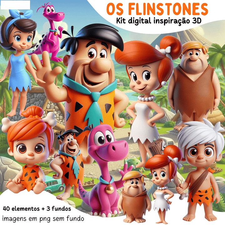 Kit Digital Flinstones 3D Arquivos em Png 1