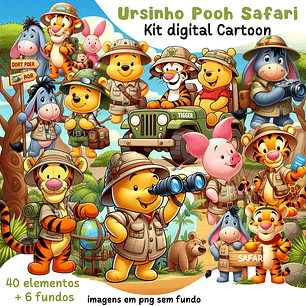 Kit Digital Ursinho Pooh Safari Arquivos em Png