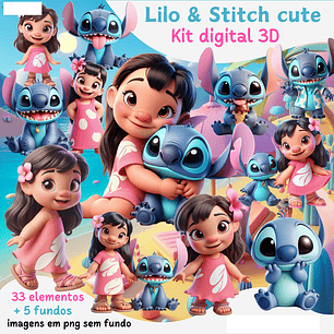 Kit Digital  Lilo & Stitch cute 3D Arquivos em Png
