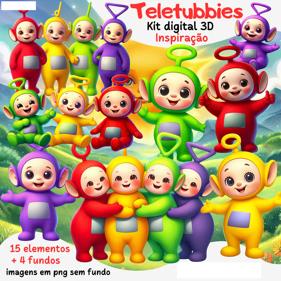 Kit Digital Teletubbies aquerela Arquivos em Png 1