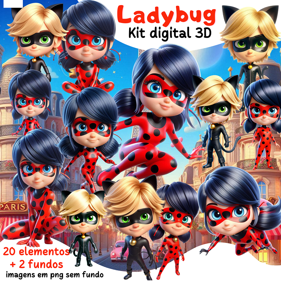 Kit Digital Ladybug 3D Arquivos em Png 1