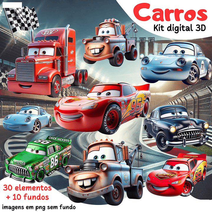 Kit Digital Carros Disney Arquivos em Png 1