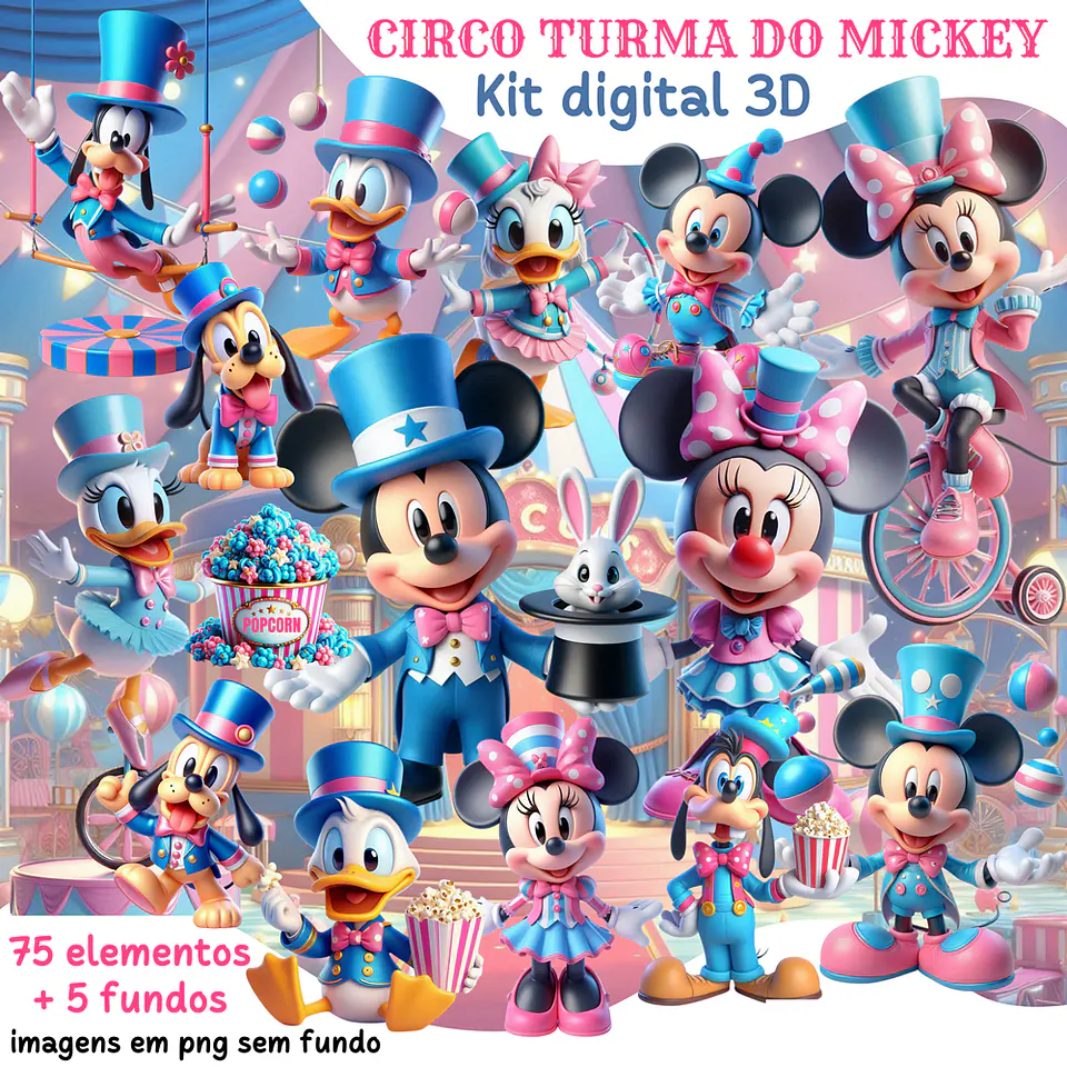 Kit Digital Circo turma do Mickey 3D Arquivos em Png 1
