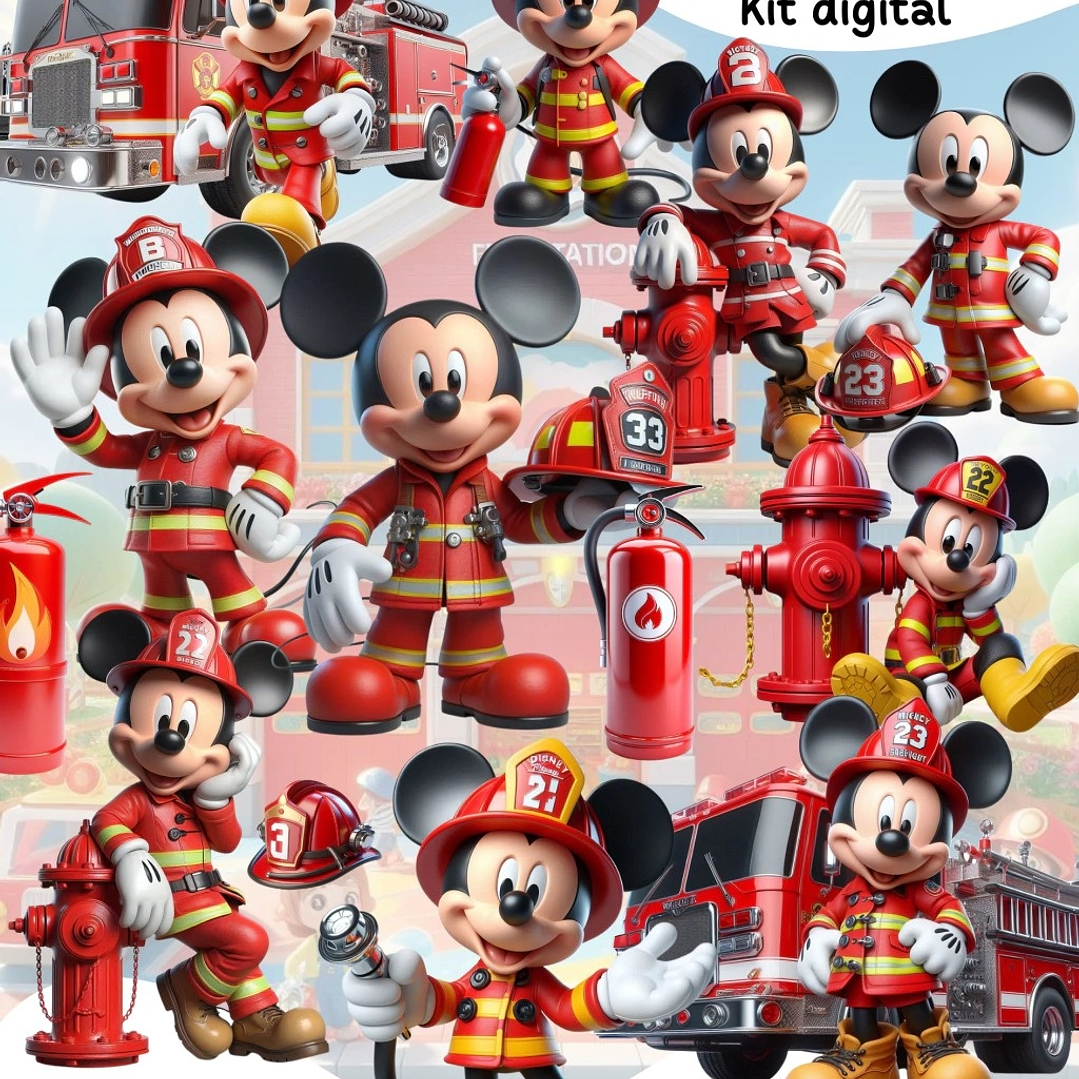 Kit Digital Mickey Bombeiro Arquivos em Png 1