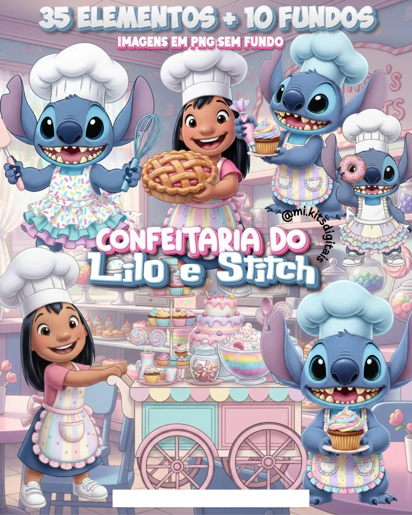 Kit Digital Lilo e Stitch Confeitaria Arquivos em Png 1