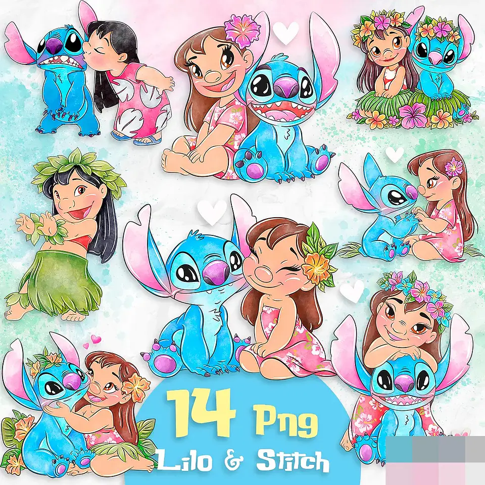 Kit Digital Lilo e Stitch Aquarela Arquivos em Png 1
