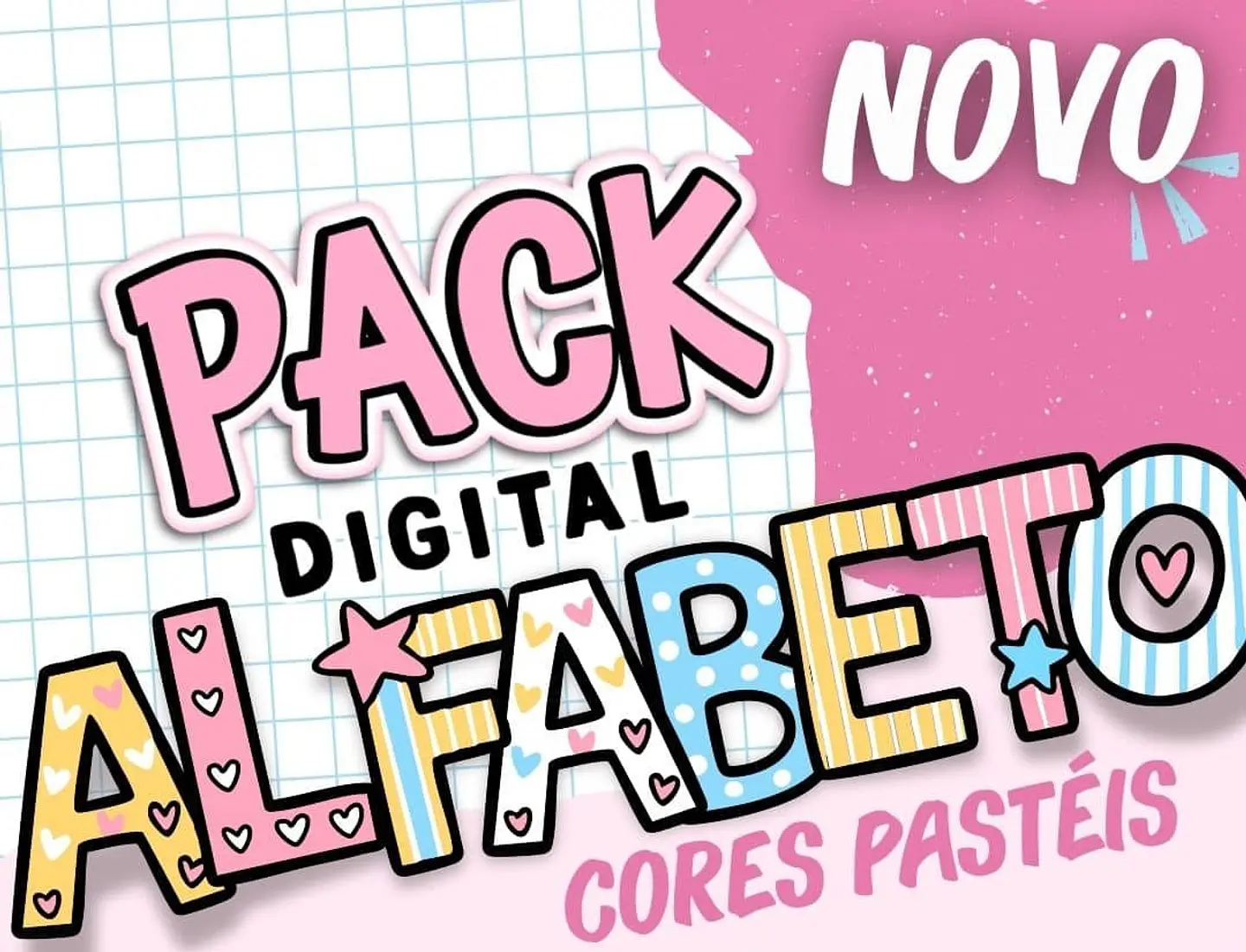 Kit Digital Alfabeto Meninas Cores Pasteis Arquivos em Png 1