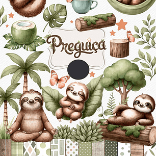 Kit Digital Combo Bicho Priguiça + Encadernação Arquivos em Png 