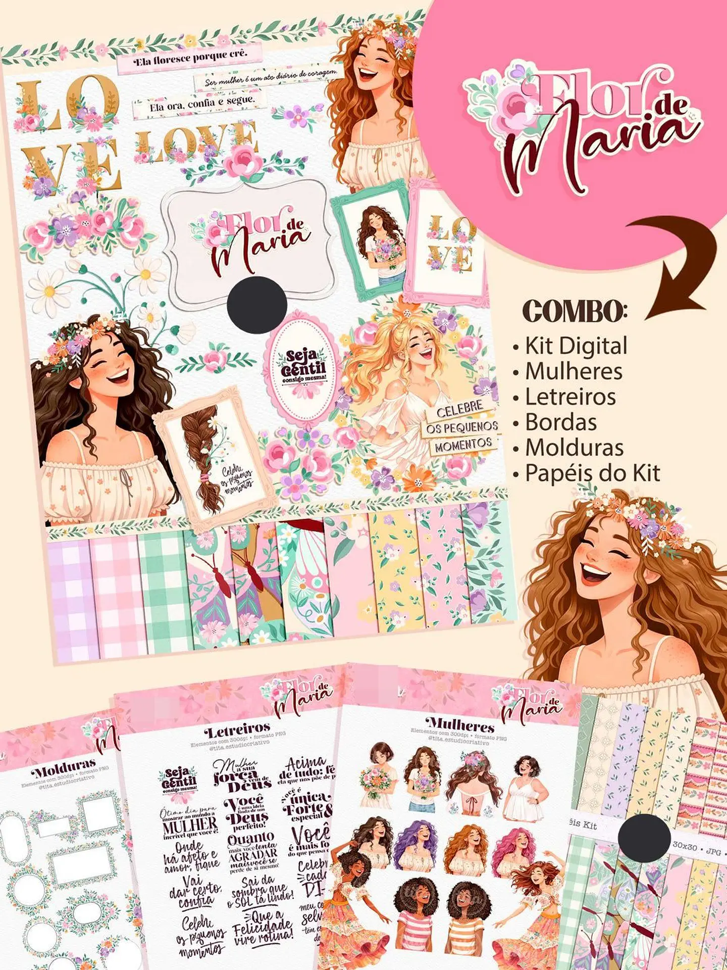 Kit Digital Combo Flor de Maria + Encadernação Arquivos em Png  1