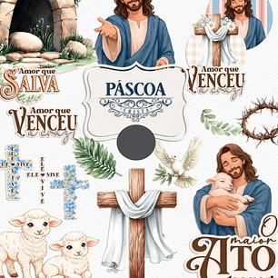 Kit Digital Mega combo Páscoa Cristã e Coelhinhos e Printables Aquarelado Arquivos em Png