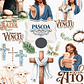 Kit Digital Mega combo Páscoa Cristã e Coelhinhos e Printables Aquarelado Arquivos em Png - Thumbnail 1