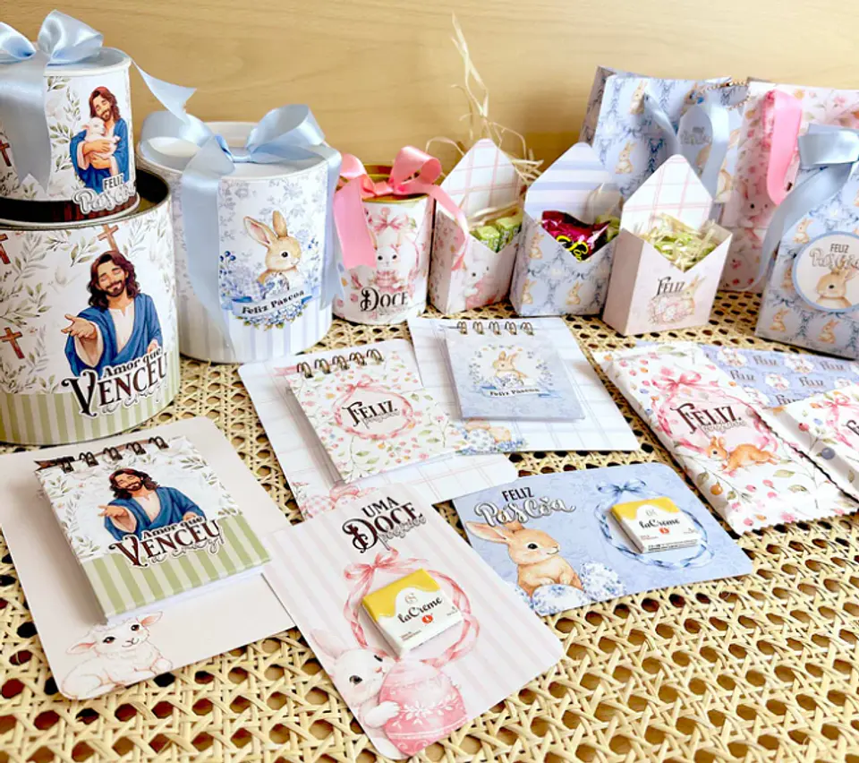 Kit Digital Mega combo Páscoa Cristã e Coelhinhos e Printables Aquarelado Arquivos em Png 9