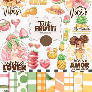 Kit Digital Mulheres Tutti Fruti Meninas Frutinhas Aquarelado Arquivos em Png