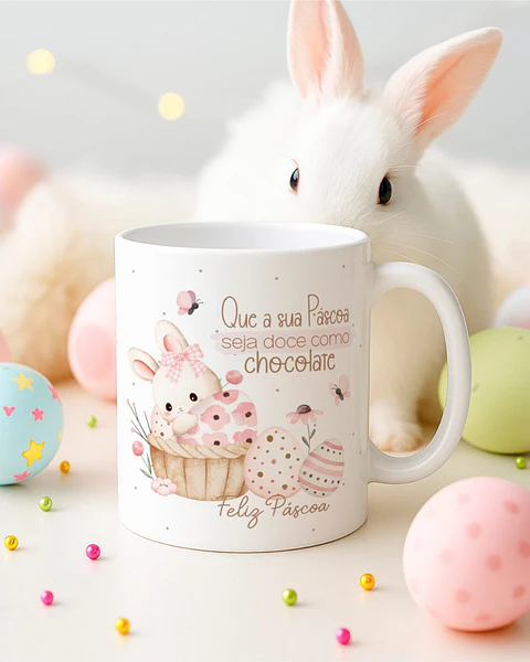 15 Artes para Canecas Páscoa Delicada Coelhos Arquivo Editável 
