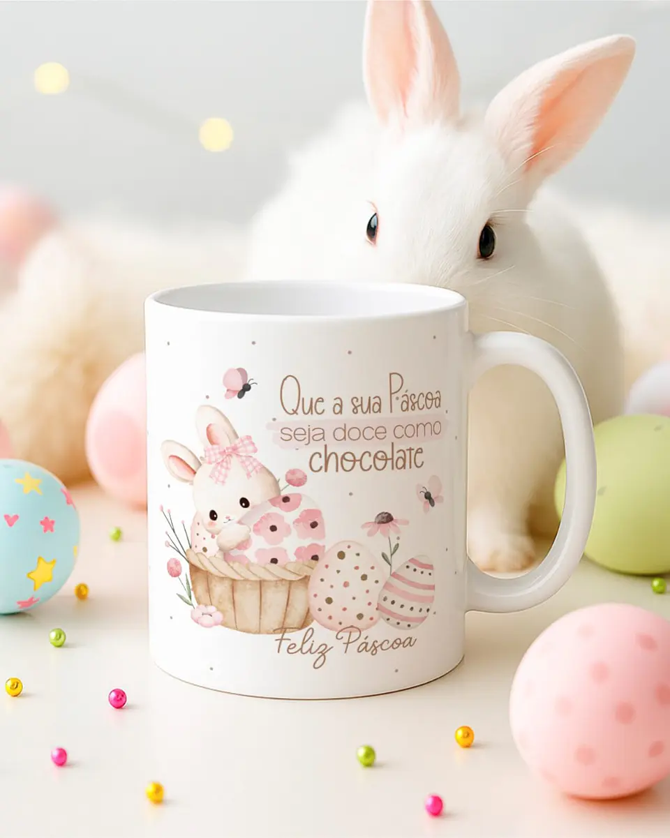 15 Artes para Canecas Páscoa Delicada Coelhos Arquivo Editável  1
