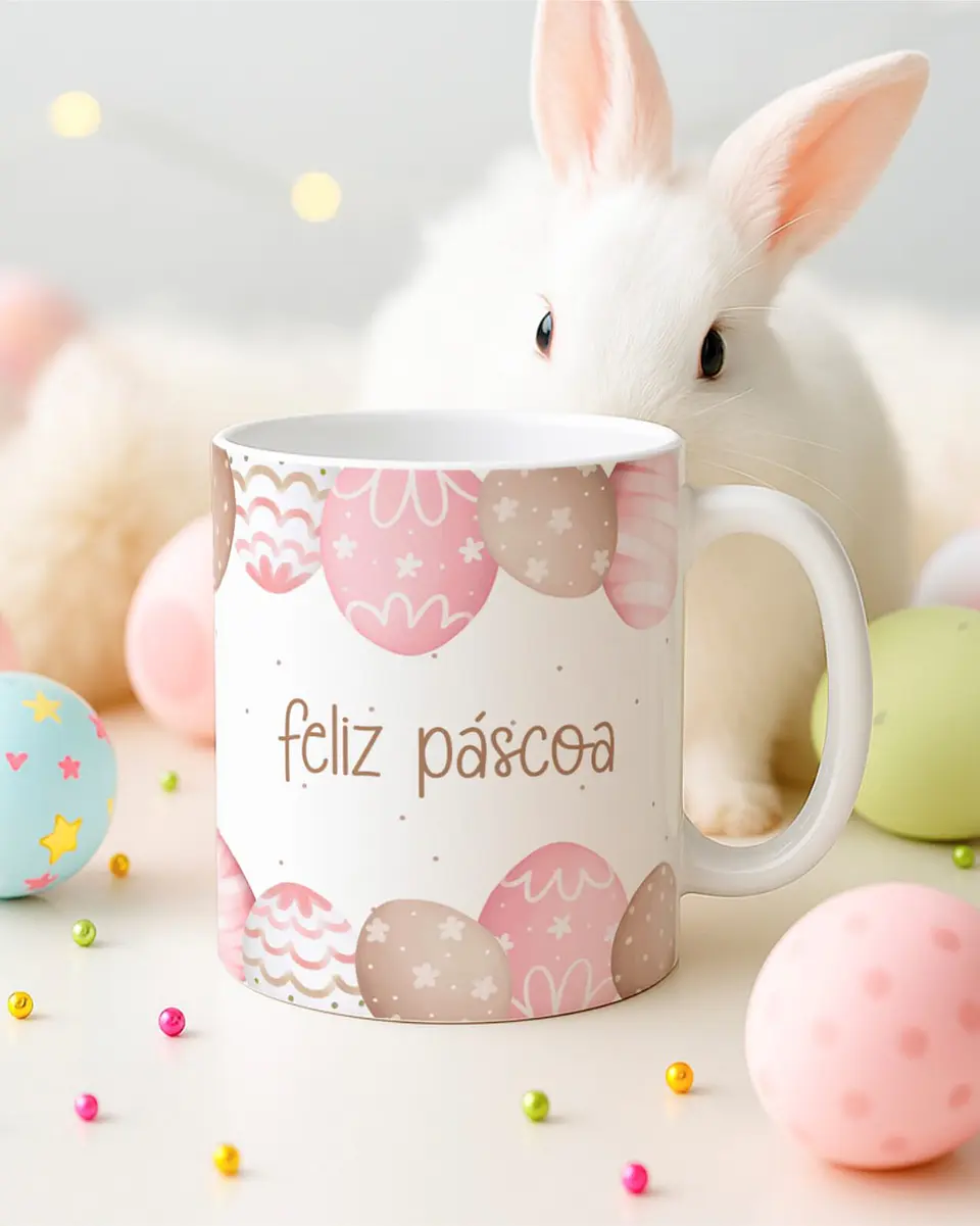 15 Artes para Canecas Páscoa Delicada Coelhos Arquivo Editável  2