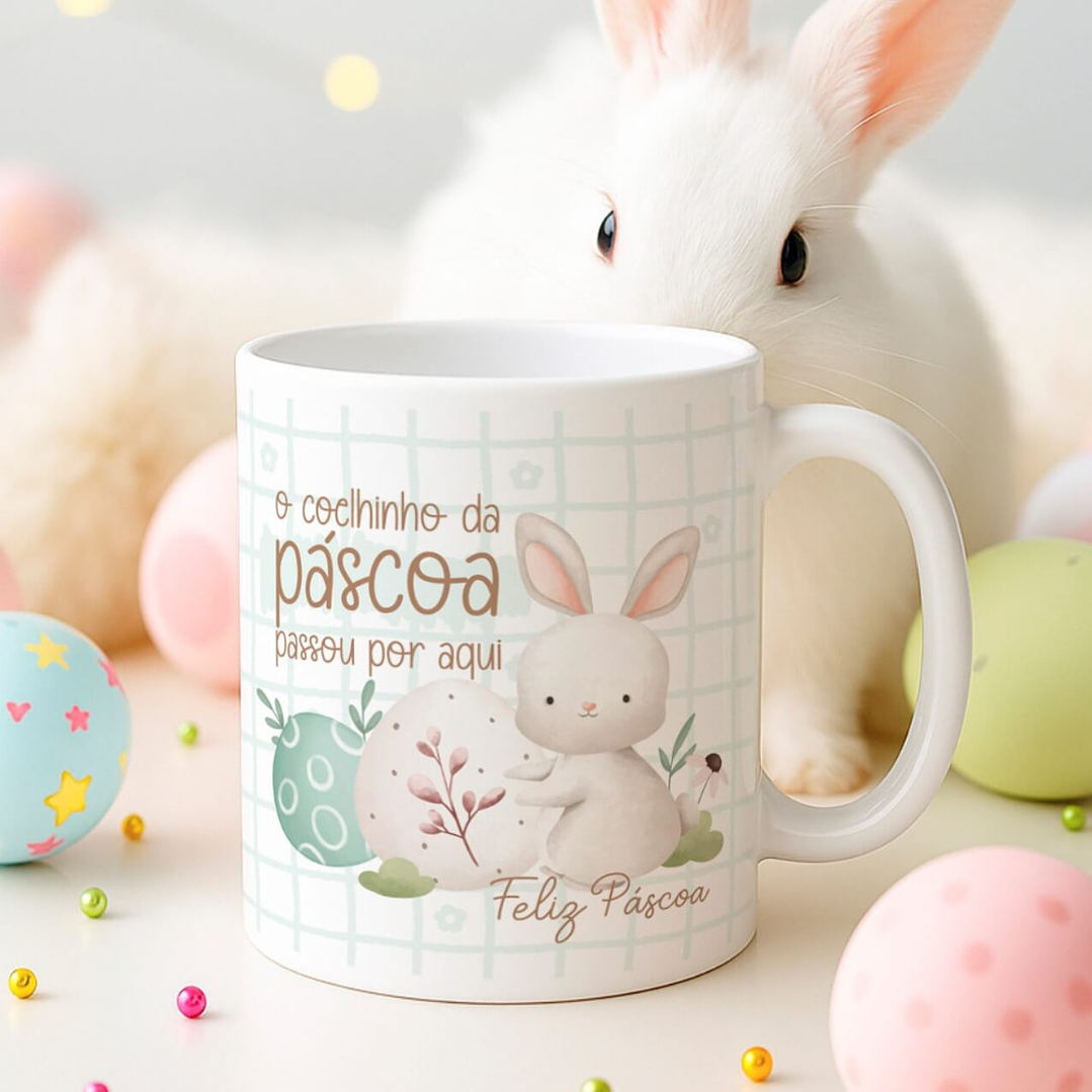 15 Artes para Canecas Páscoa Delicada Coelhos Arquivo Editável  3