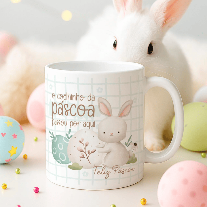 15 Artes para Canecas Páscoa Delicada Coelhos Arquivo Editável  3