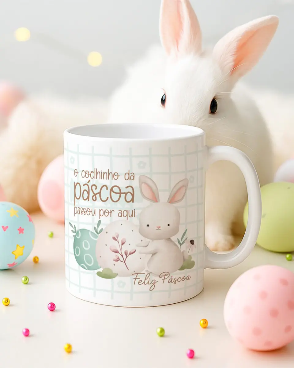 15 Artes para Canecas Páscoa Delicada Coelhos Arquivo Editável  3