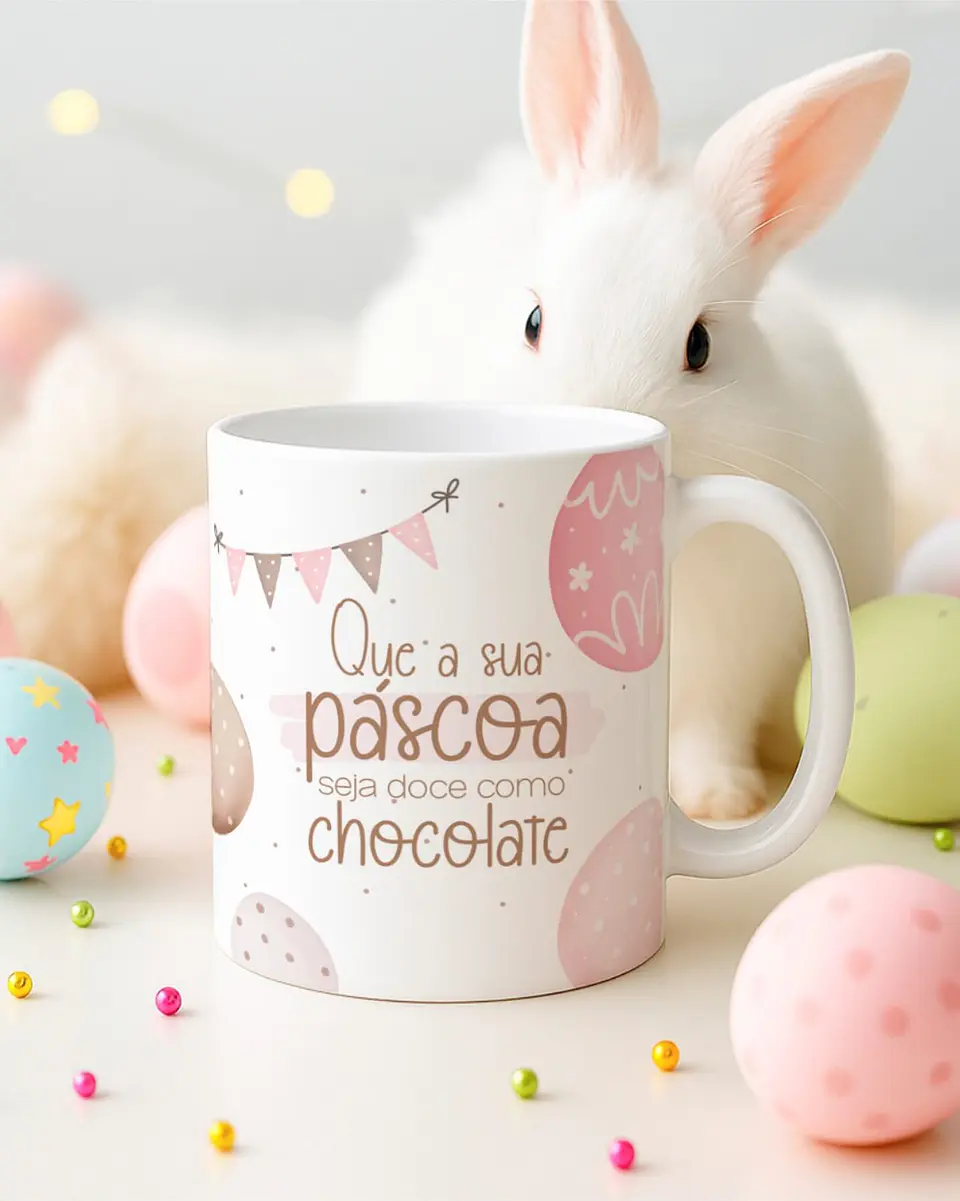 15 Artes para Canecas Páscoa Delicada Coelhos Arquivo Editável  5