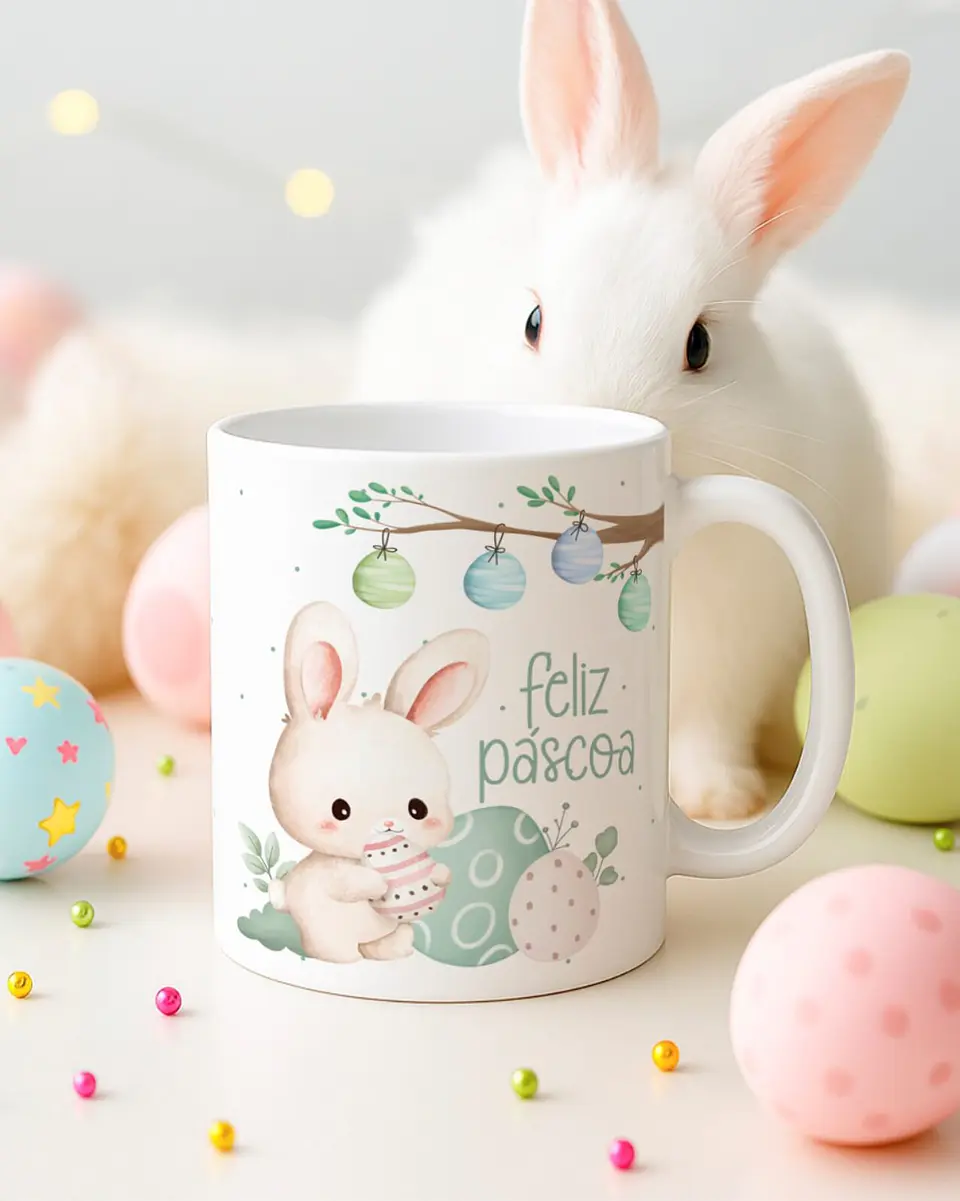 15 Artes para Canecas Páscoa Delicada Coelhos Arquivo Editável  10