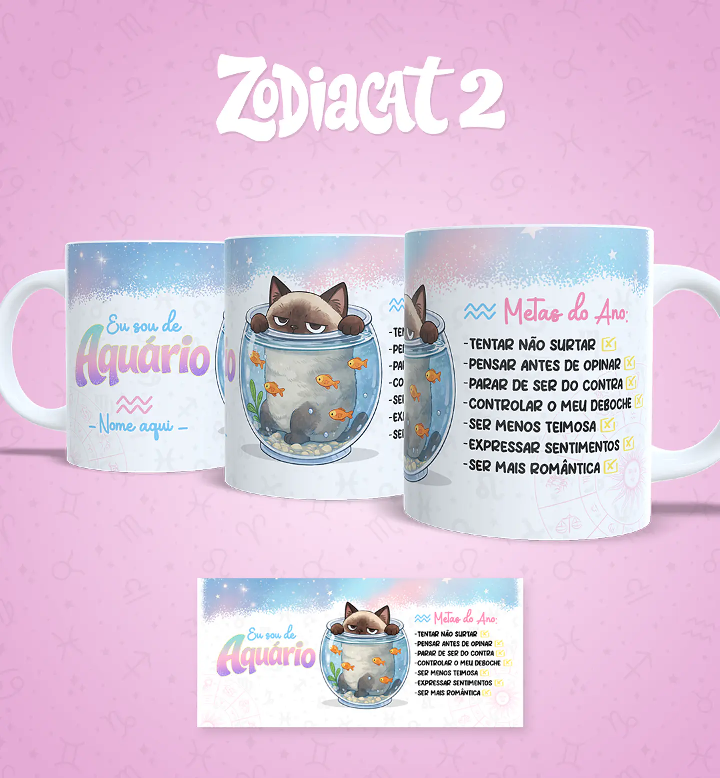 24 Artes para Caneca Siguinos Gatinhos Zodiacat Vol. 2  e 1 Arquivo em Jpg 1