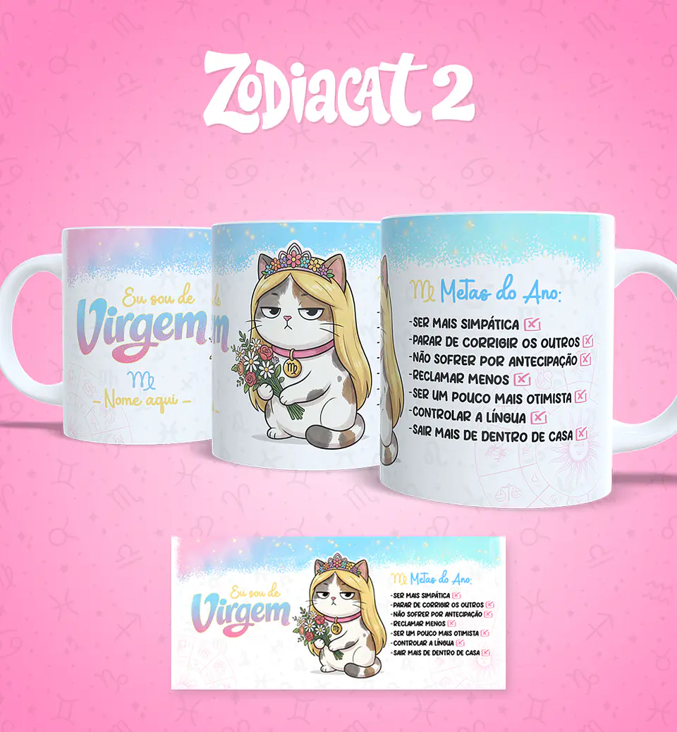 24 Artes para Caneca Siguinos Gatinhos Zodiacat Vol. 2  e 1 Arquivo em Jpg 2