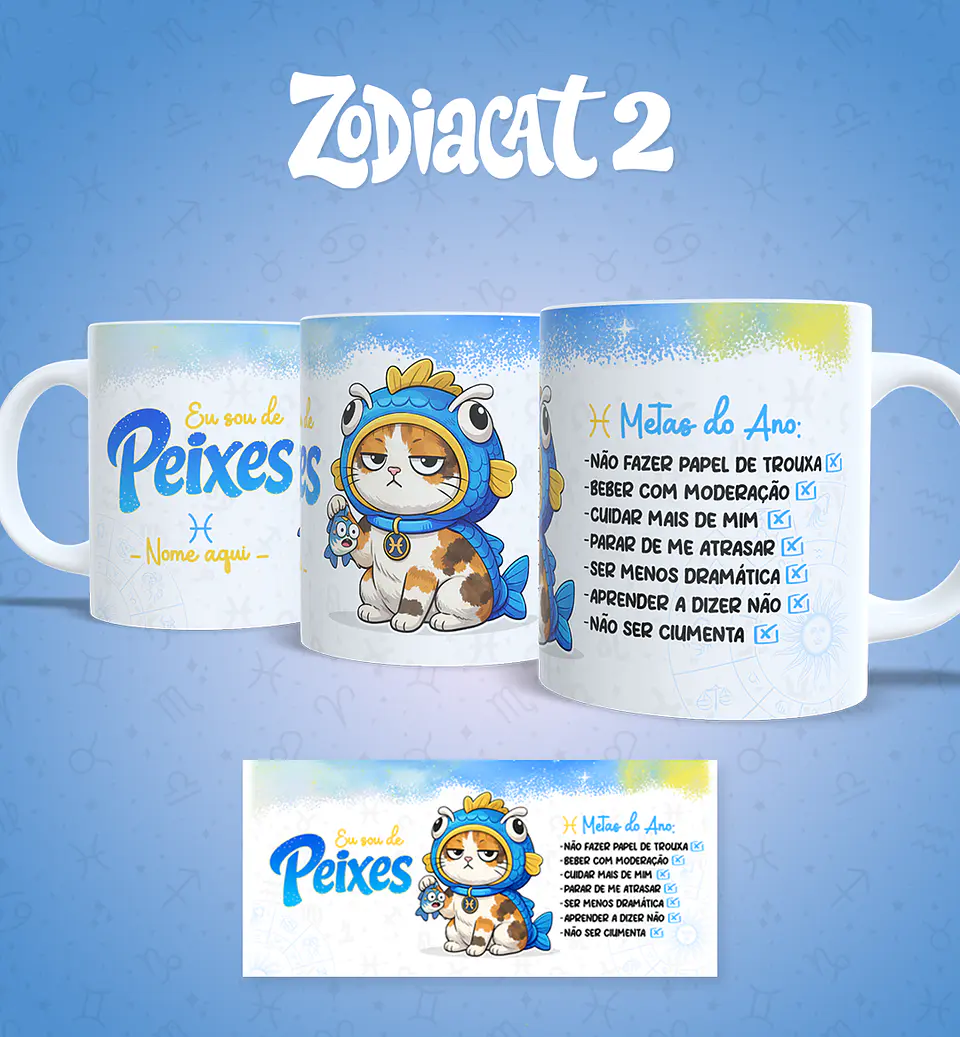 24 Artes para Caneca Siguinos Gatinhos Zodiacat Vol. 2  e 1 Arquivo em Jpg 3