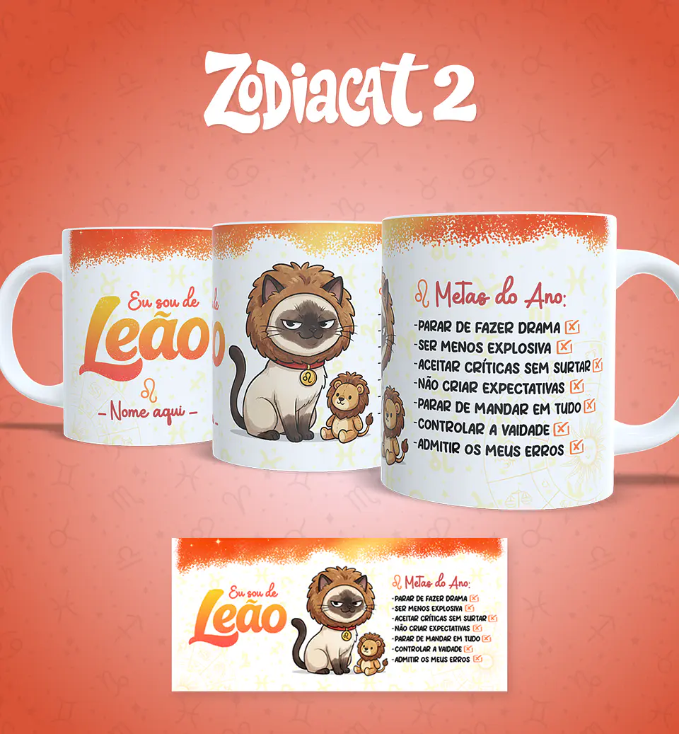 24 Artes para Caneca Siguinos Gatinhos Zodiacat Vol. 2  e 1 Arquivo em Jpg 5