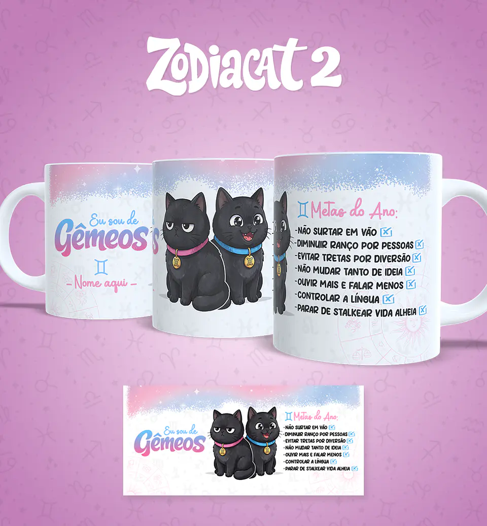 24 Artes para Caneca Siguinos Gatinhos Zodiacat Vol. 2  e 1 Arquivo em Jpg 11