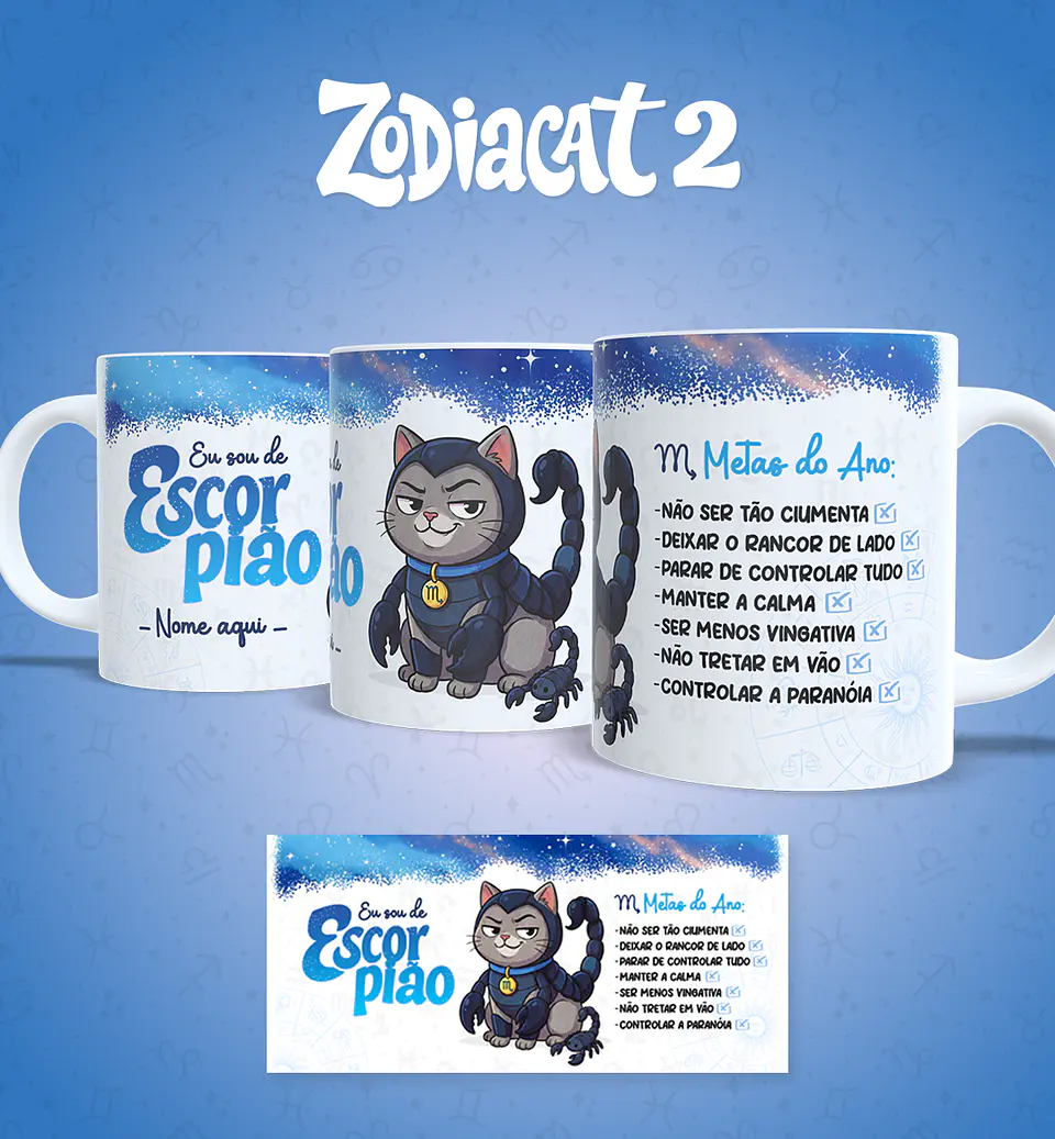 24 Artes para Caneca Siguinos Gatinhos Zodiacat Vol. 2  e 1 Arquivo em Jpg 12