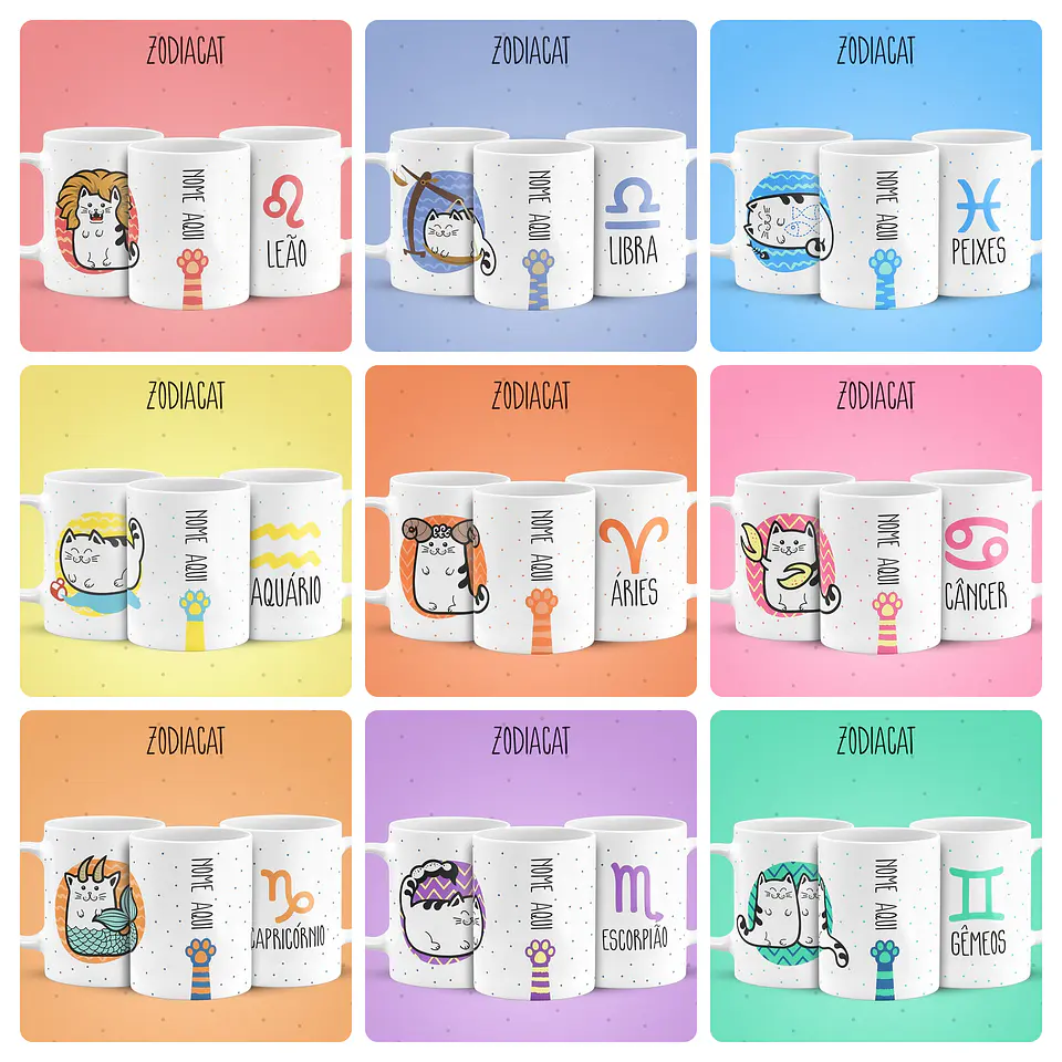 24 Artes para Caneca Siguinos Gatinhos Zodiacat Vol. 2  e 1 Arquivo em Jpg 13