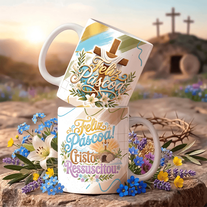 18 Artes para Caneca Páscoa Cristã Arquivo Editável  2