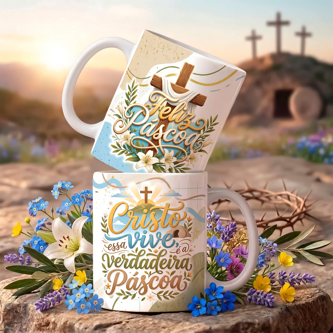 18 Artes para Caneca Páscoa Cristã Arquivo Editável  6