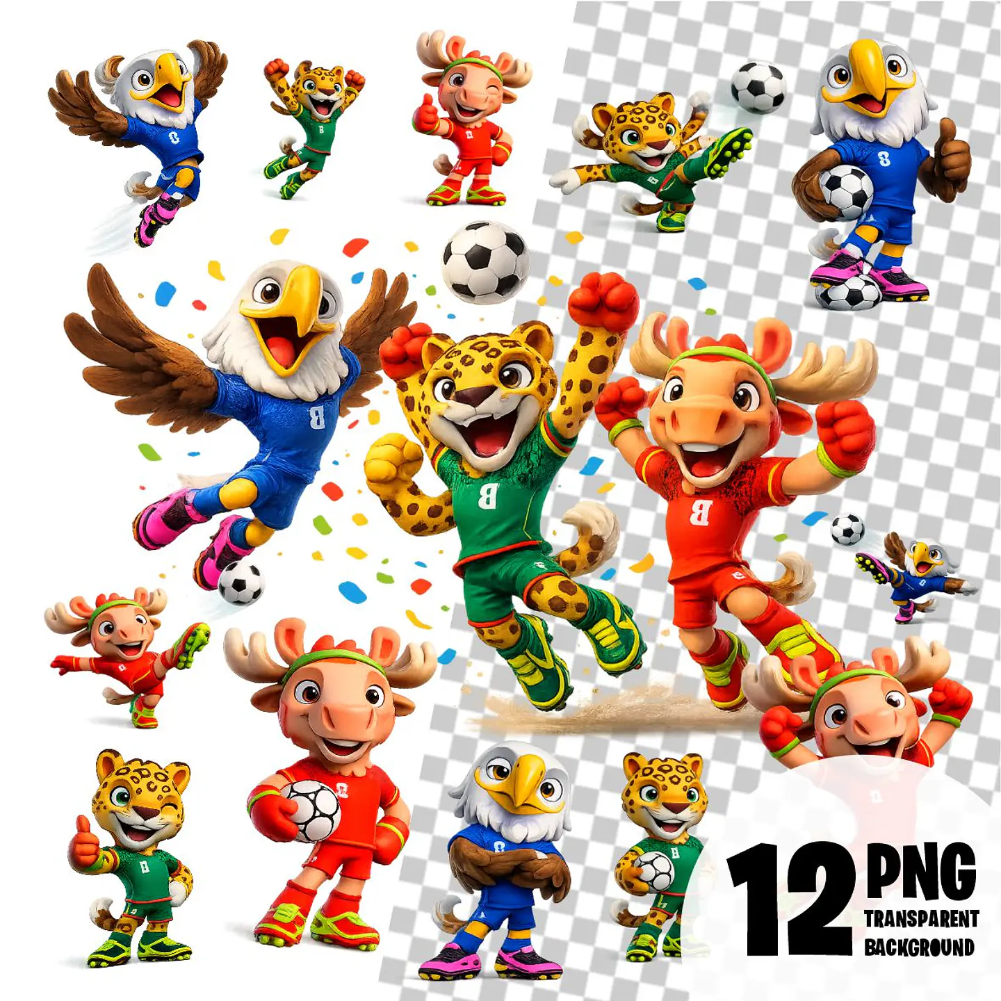 Kit Digital Mascotes Copa do Mundo 2026 Futebol em PNG 1
