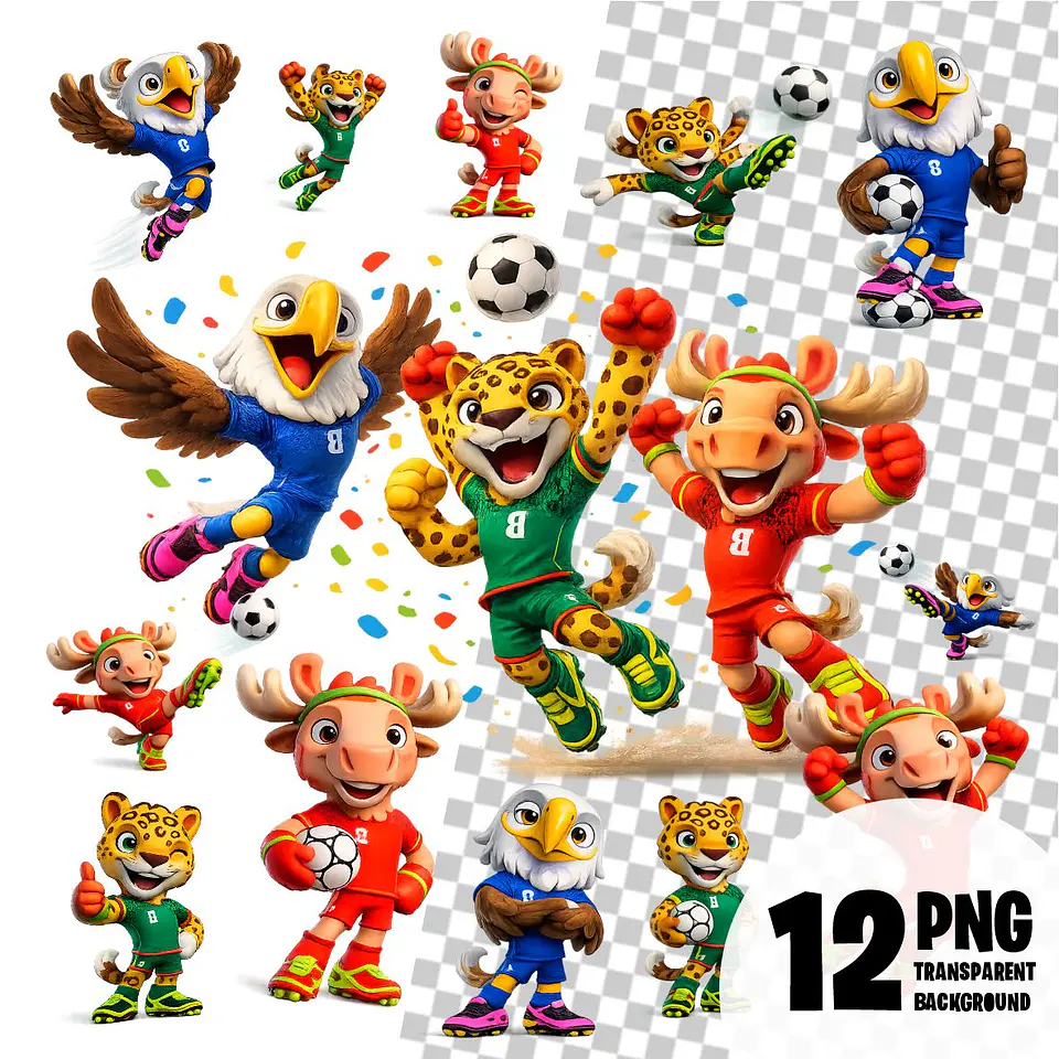 Kit Digital Mascotes Copa do Mundo 2026 Futebol em PNG 1