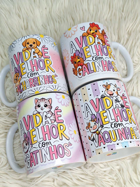 4 Artes para Caneca Animais Frases Fofinhas em png 