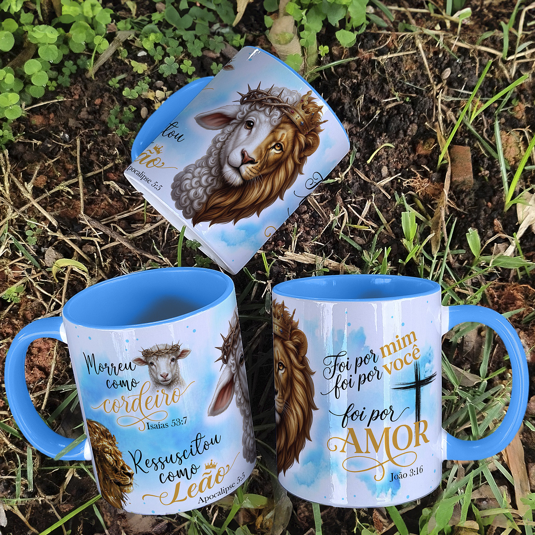 3 Artes para Caneca Verdadeira Páscoa Leão e Ovelha Arquivo editável 3