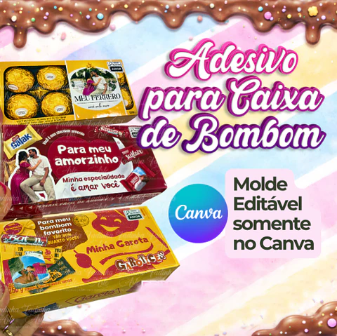 Arquivo  Molde Adesivo Caixa de Bombom em Canva 