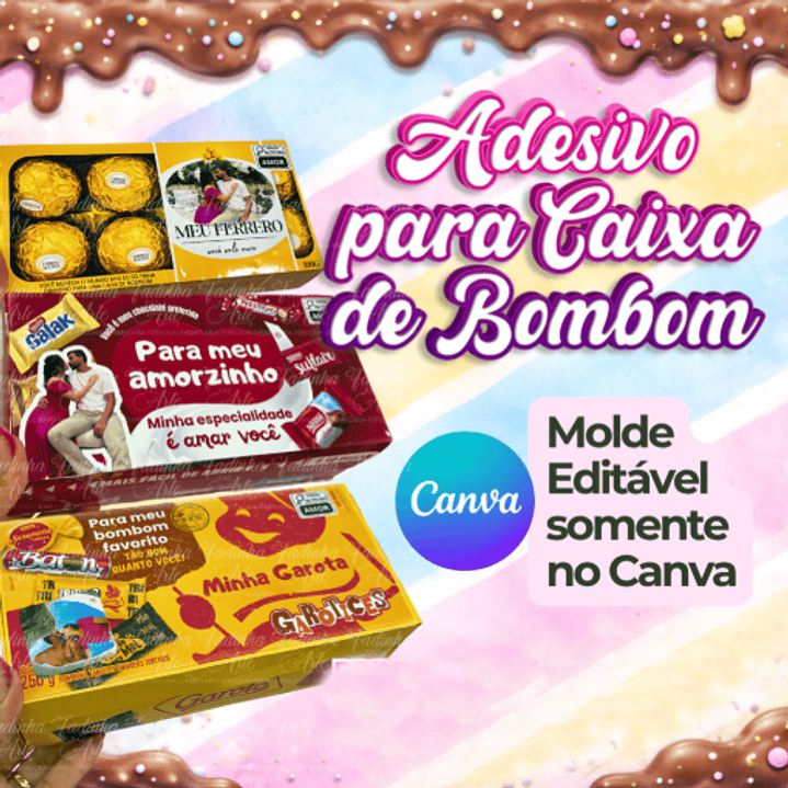 Arquivo  Molde Adesivo Caixa de Bombom em Canva  1