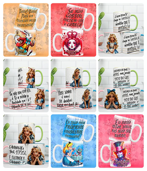26 Artes para Caneca Alice no Pais das Maravilhas em Png 