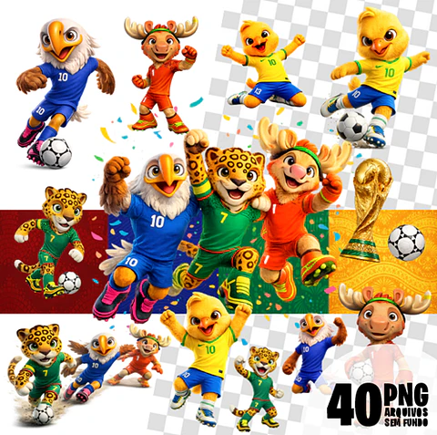 Kit Digital Mascotes Copa do Mundo 2026 PNG Sem Fundo – Arquivos para Sublimação e Personalizados